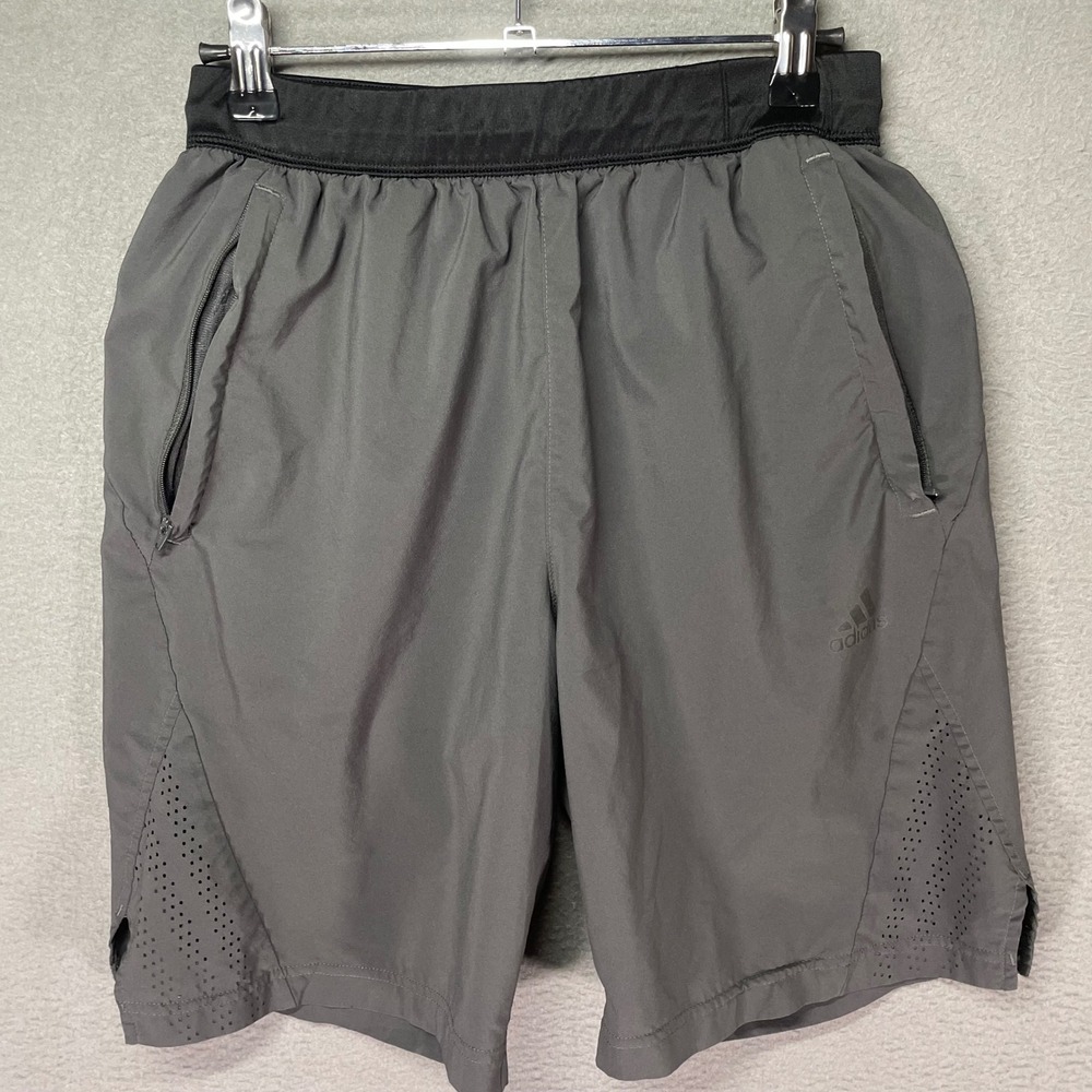 Adidas Athletic Shorts Mens Small Grey Zip Pockets Laser Cut